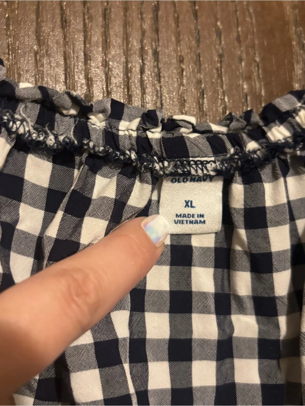Old Navy Black and White Gingham Peasant Blouse